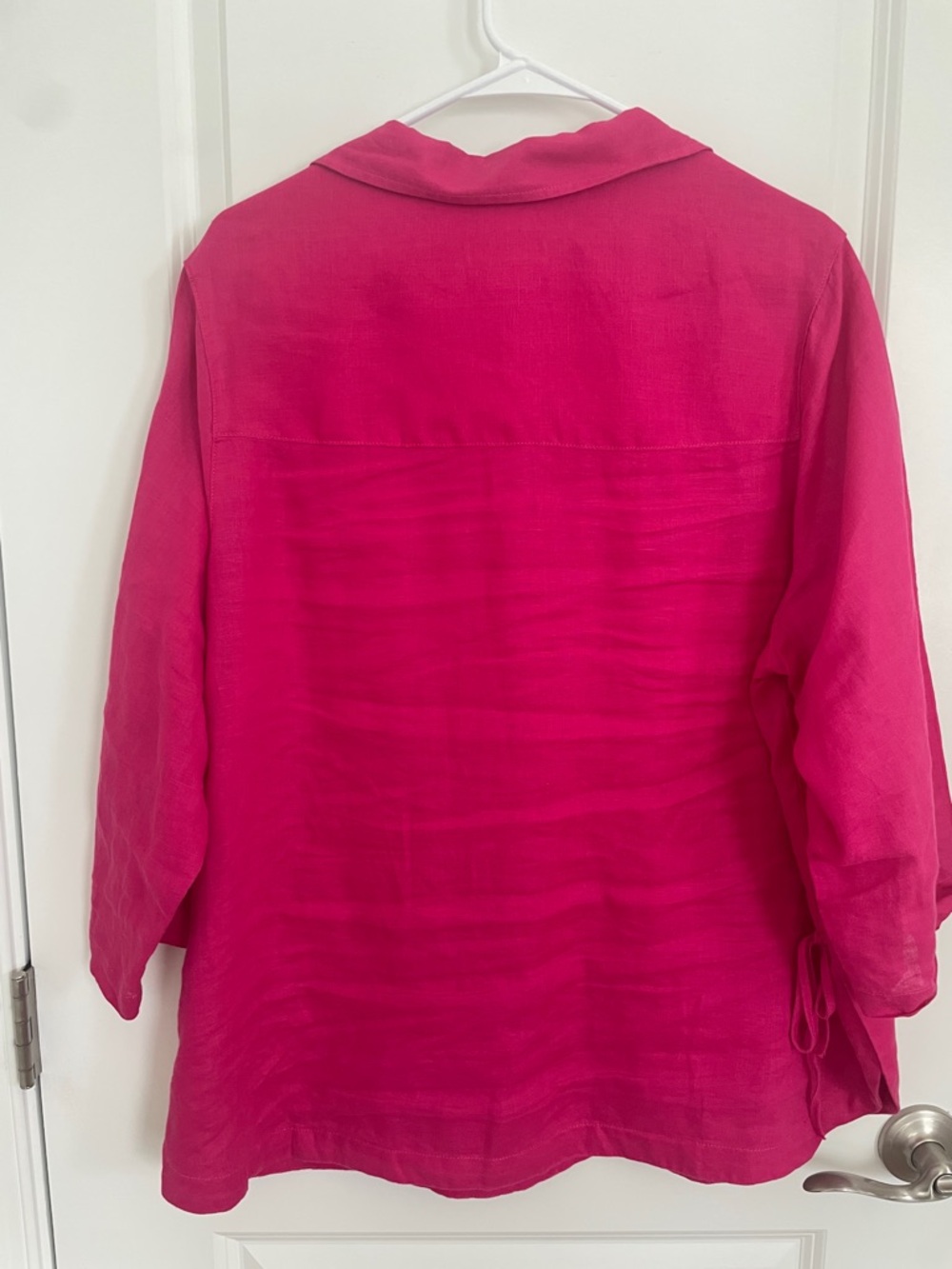 Vibrant Fuchsia Split V-Neck Linen Tunic - Picture 4 of 7